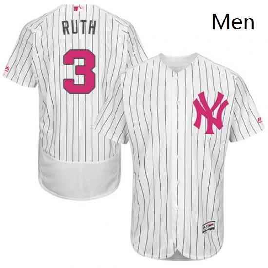 Mens Majestic New York Yankees 3 Babe Ruth Authentic White 2016 Mothers Day Fashion Flex Base MLB Jersey